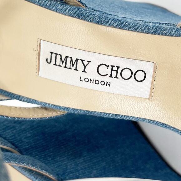 Jimmy Choo Blue Denim Bing 120 Crystal Embellished Wedge Sandal size IT 39 - Picture 10 of 15